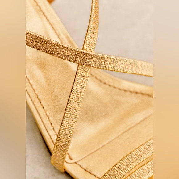 SEZANE PERNILLE SANDALS GOLD 37 6.5 Strappy Block Heel Square Toe Metallic Shoes - Picture 5 of 16